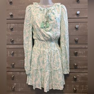House of Harlow 1960 Long Sleeve Smock Waist Ruffle Mini Dress Size XS